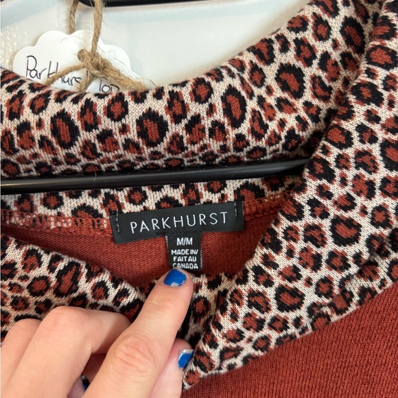 Parkhurst Rust Cowl Neck Sweater with Leopard Trim - Picture 3 of 3